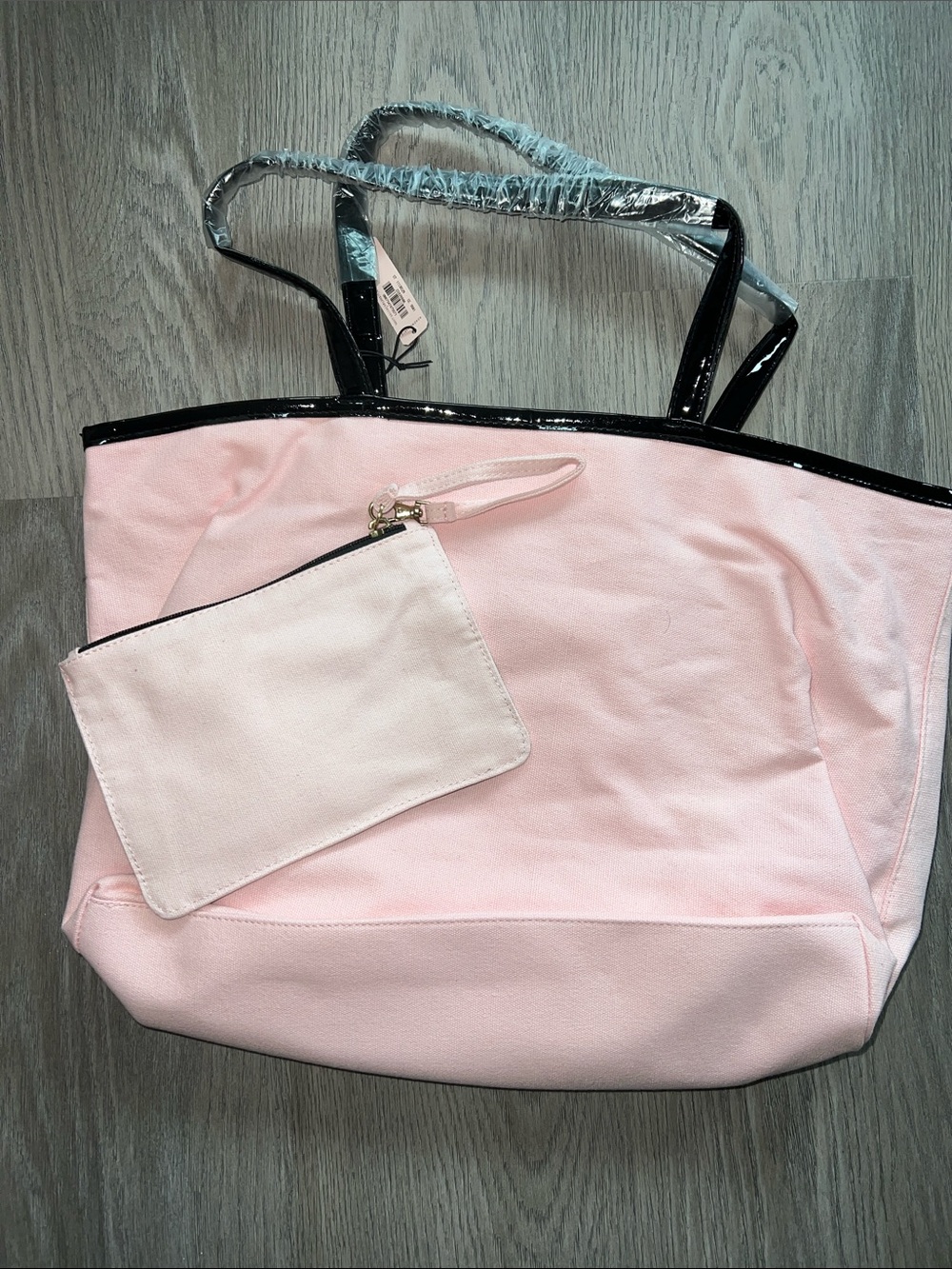 NWT Victoria's Secret Pink Tote with Black Trim and Gold Stripes - Picture 5 of 5